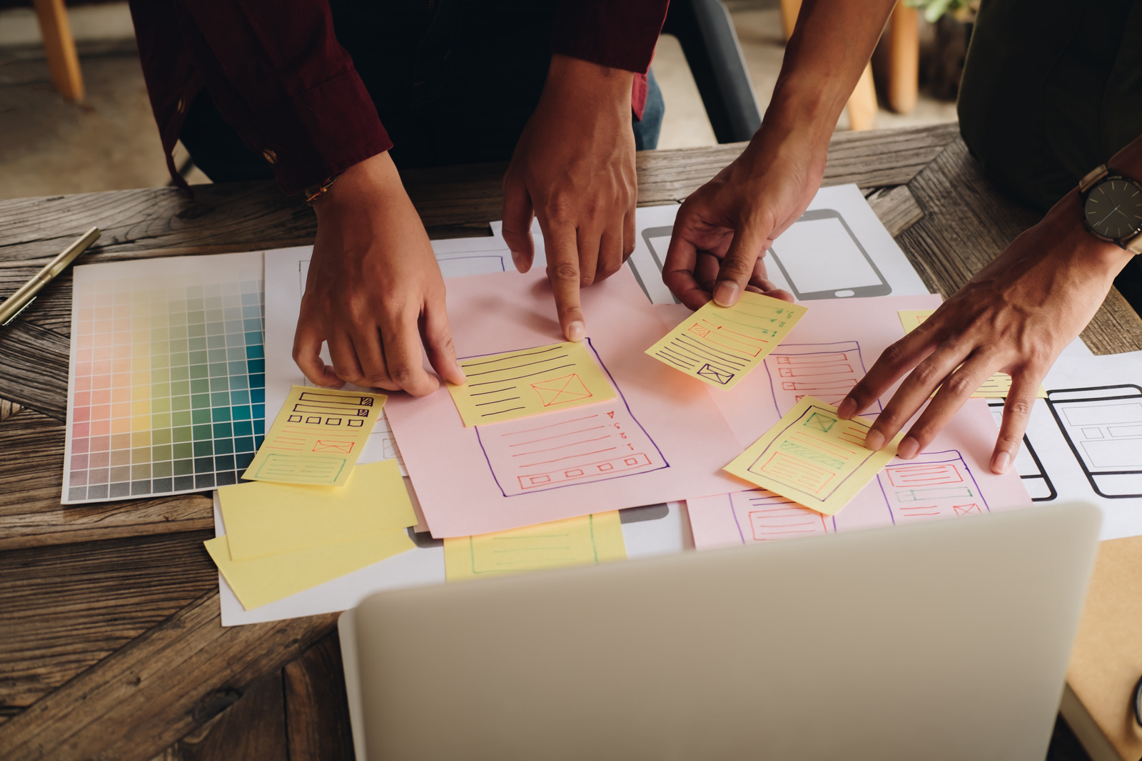 Team planning on sticky notes